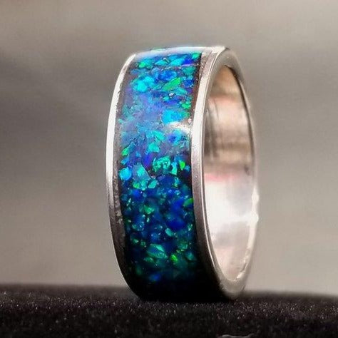 Sterling Silver Cremation 8mm Ring with Ash and Opal